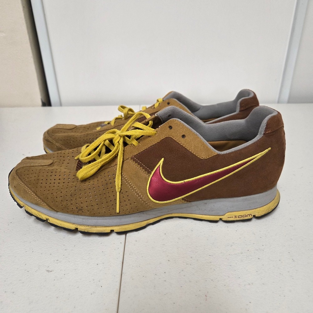 Nike Zoom Moire Brown Yellow Red Suede Running Shoes 316801-761 Mens 13 2007
